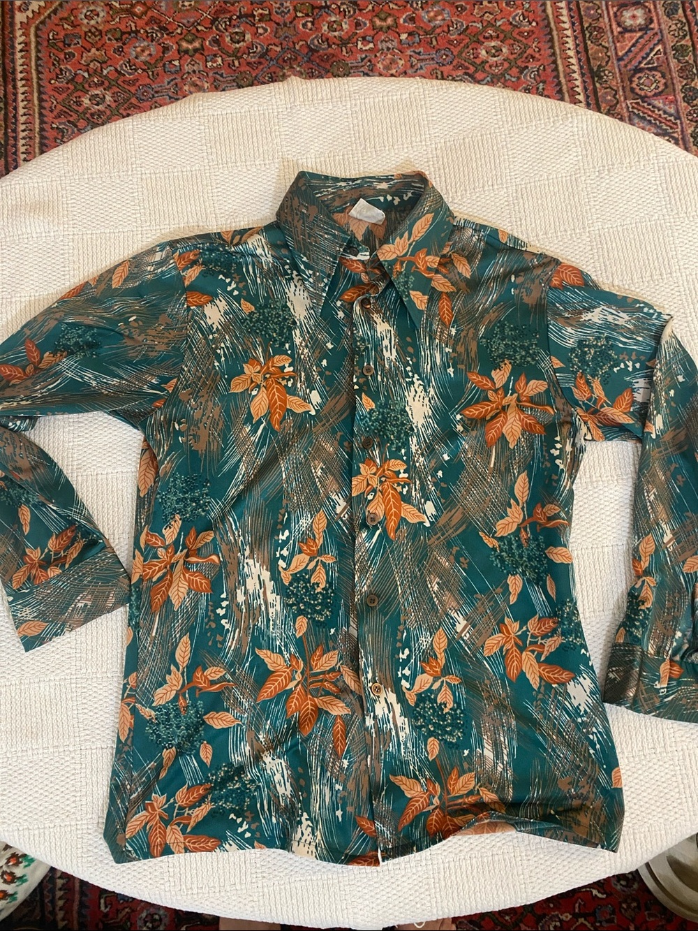 Teal Floral Long-Sleeve Button-Down Shirt